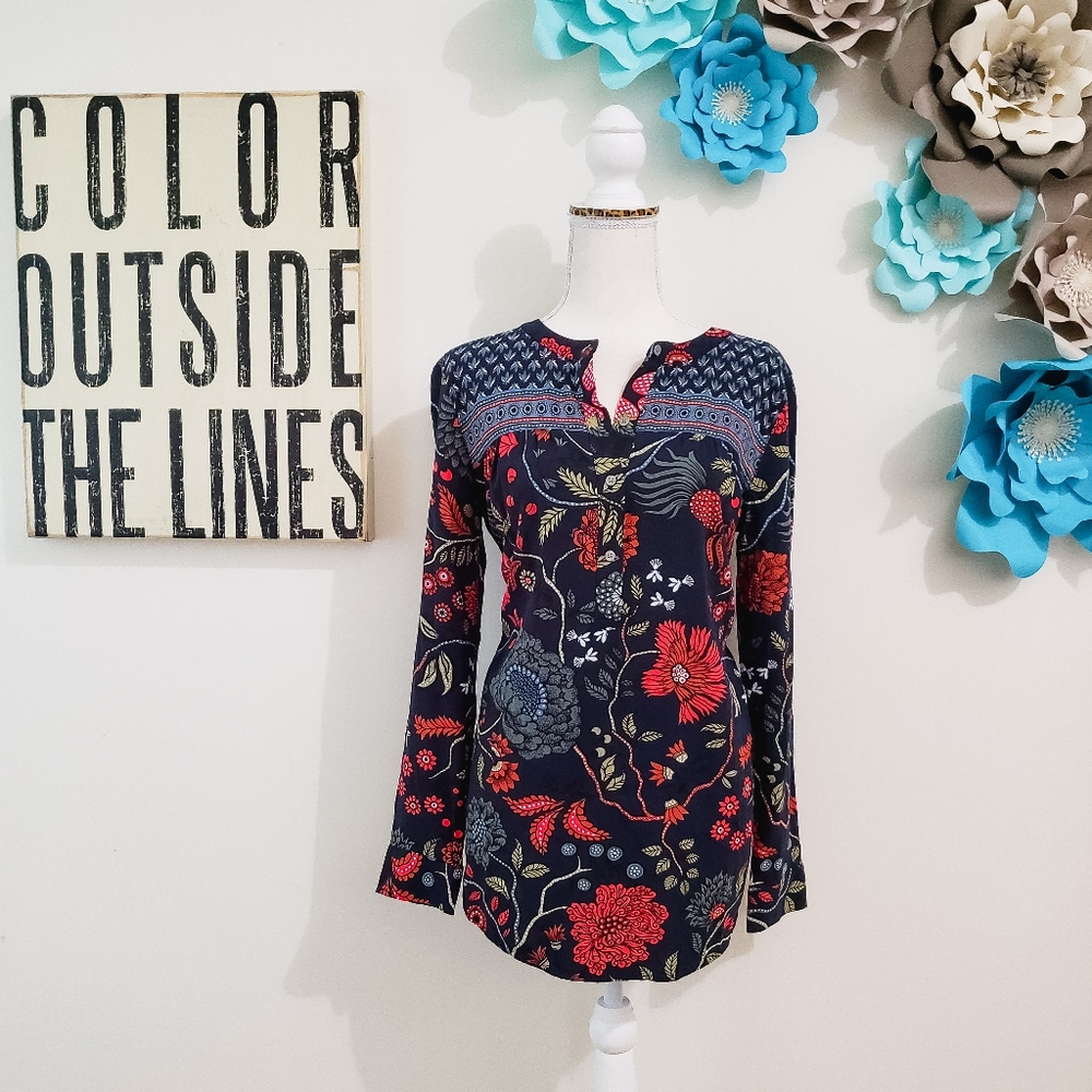 βLOFT LONG SLEEVE BLOUSE THIN FLOWY SMALL FLORAL - Picture 1 of 8